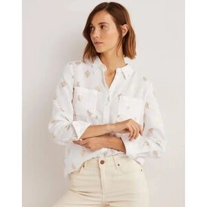 NEW BODEN Linen Gold Foil Medallion Print Button Down Shirt Size 2